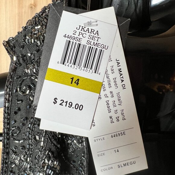 J Kara Charcoal Gown Beaded Bodice Sleeveless Silhouette Glam Womens Size 14 - Picture 7 of 11